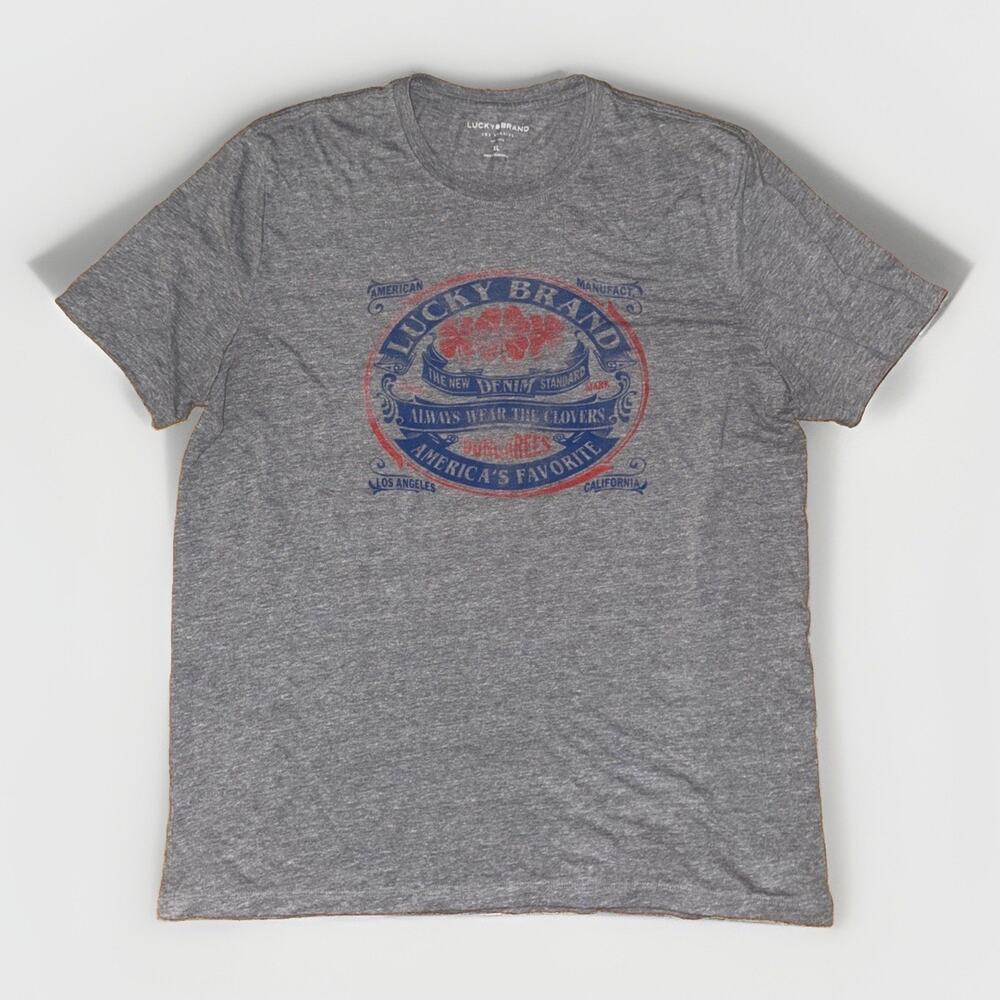 Vintage Lucky Brand Stencil Graphic T-Shirt Grey XL 23x29 Paper Thin